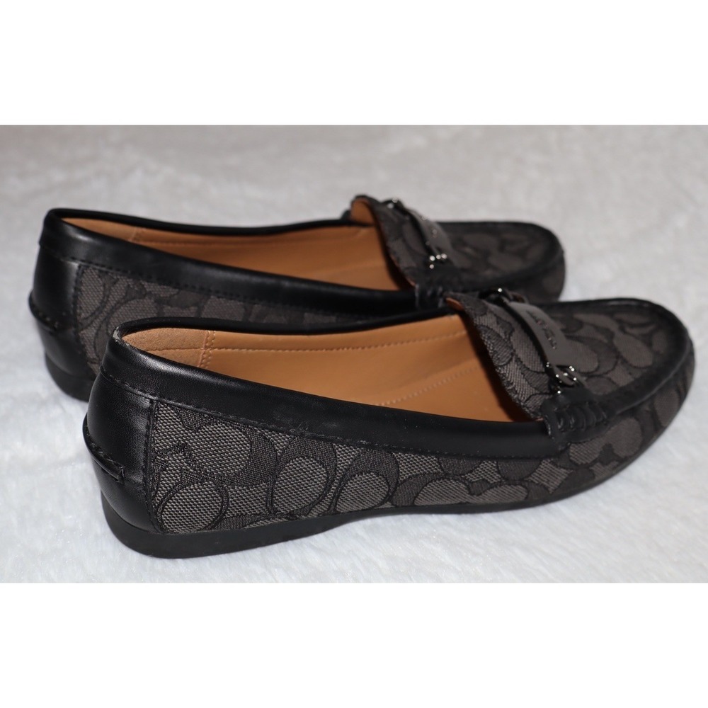 COACH Black Olive Signature Logo 7B Leather Monogram Loafers Women's Shoes - Picture 3 of 8